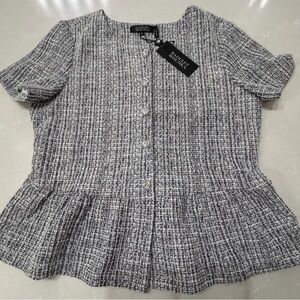 Badgley Mischka Gray Tweed Blouse